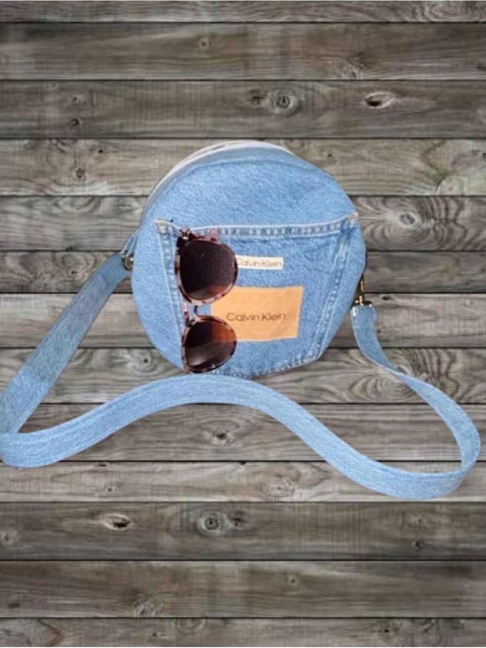 One-of-a-Kind Upcycled Calvin Klein Denim Circle Crossbody Bag - Picture 4 of 4